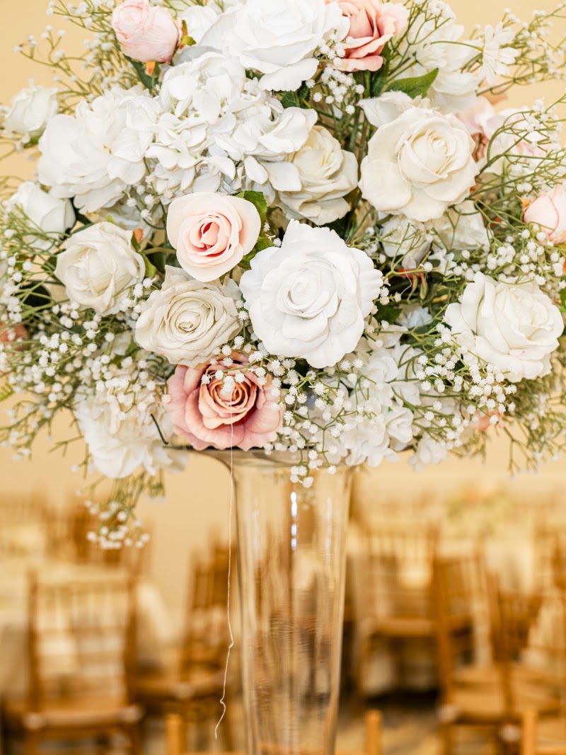 Tall blush and white centerpiece