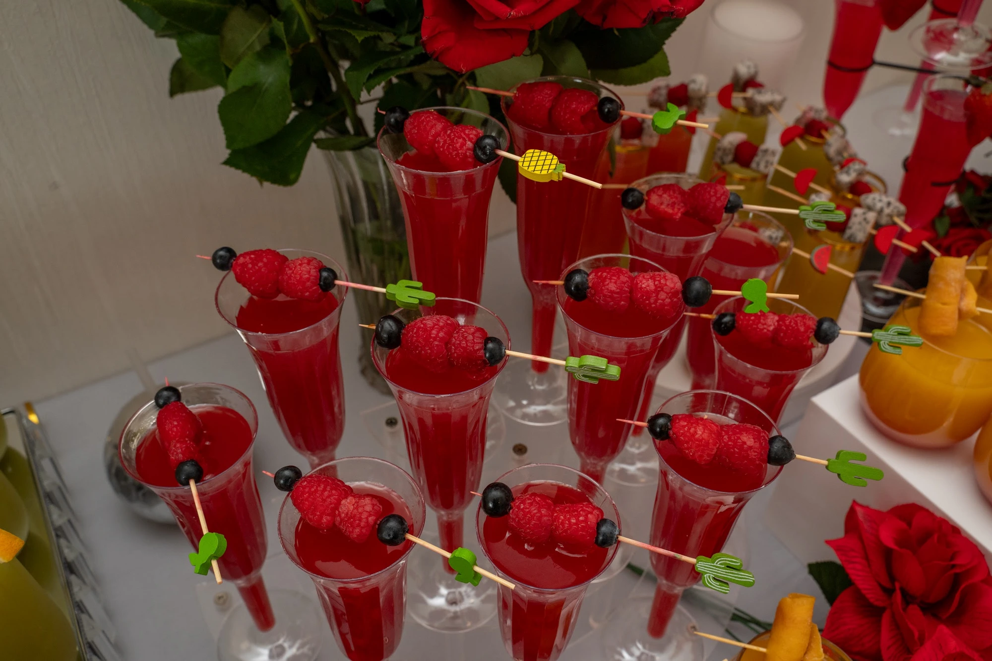 Signature drinks styled with red roses