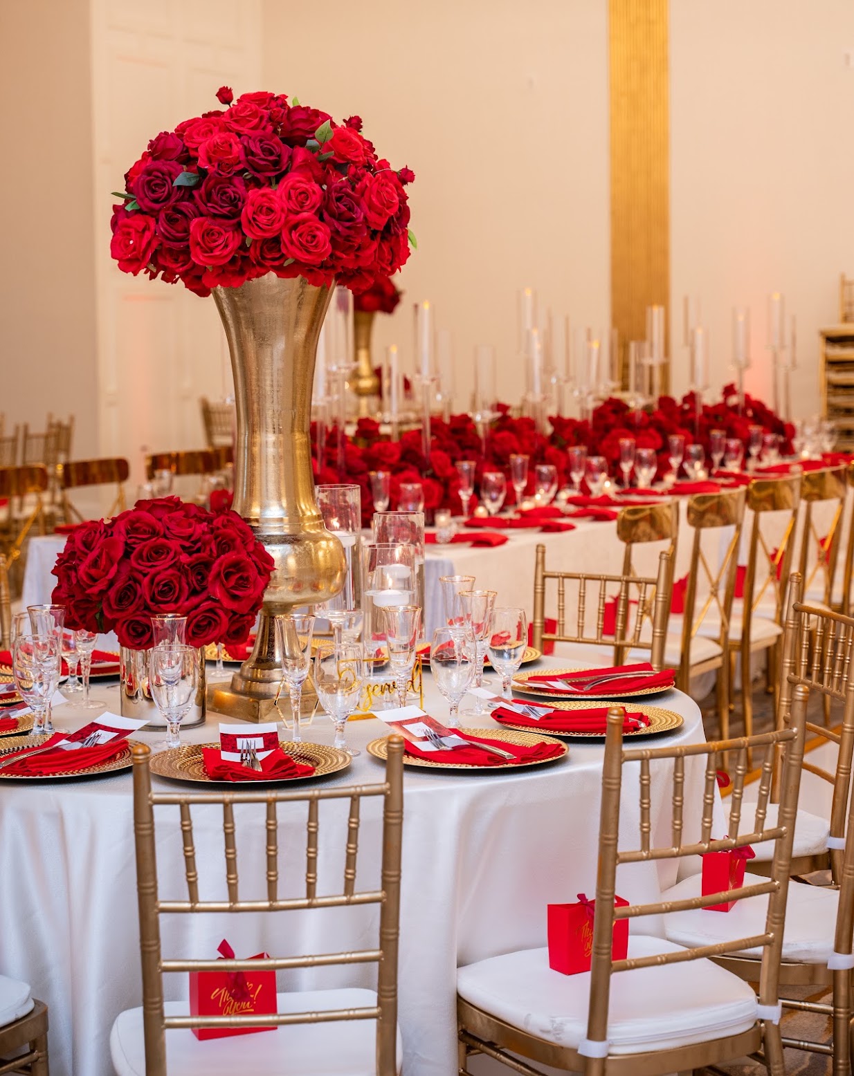 Tall red rose centerpieces