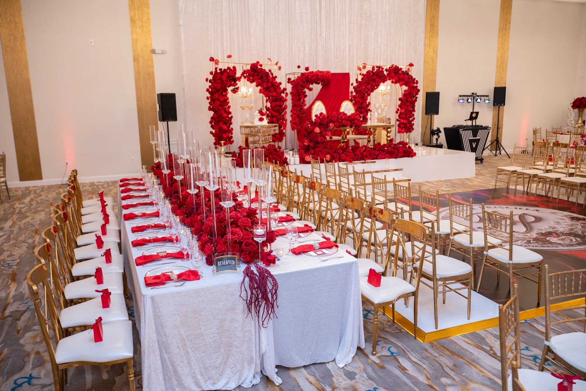 Red rose reception styling